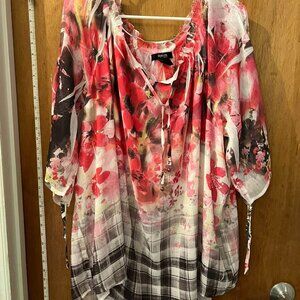Size 3X - Style & Co - Pink and Black Romantic Flowy Blouse